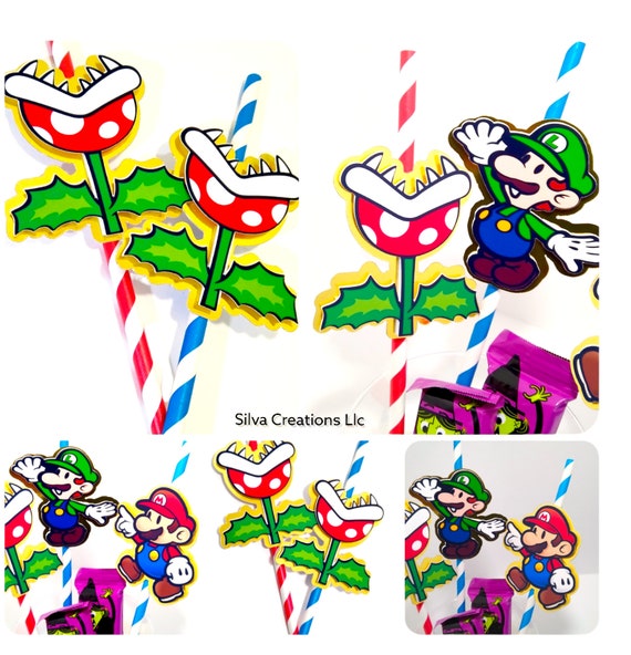 Mario Bros Straws, Mario Bros Birthday Decoration. Mario Bros Party Straws,  Set of 10 