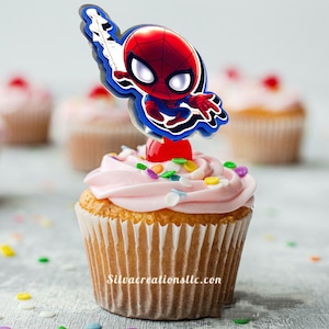 Spiderman theme cupcake toppers, spider-man cupcake toppers, superhero cupcake toppers, set of 10