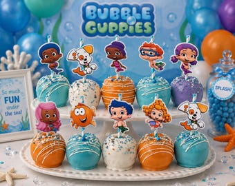 Bubble Guppies Party  Straws Set of 10, Birthday Dessert Toppers, Candy Apple Toppers, Cupcake Toppers, Under the Sea Party Decor