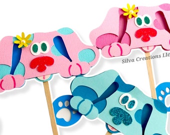 Ozdoby na babeczki z motywem Blue's Clues, ozdoby Blues Clues, dekoracje na przyjęcie Blues Clues, pierwsze urodziny Blues Clues, upominki na przyjęcie Blues Clues.