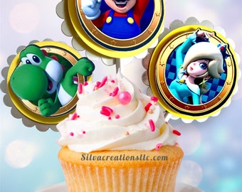 Mario Bros Cupcake Toppers, Birthday Party Decoration, Set of 10
