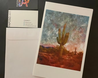 Greeting Card Desert Cactus Sunset  Scene (A9)
