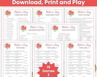 Fun Mothers Day Games, Printable Party Games, Mothers Day Activity, Mothers Day Trivia, Mothers Day Quiz, Who Knows Mom Best