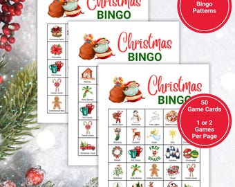 Christmas Bingo Games, Printable Bingo Game Cards, Games For Adults and Kids, Office Party Games, Family Game Night, Work Holiday Bingo