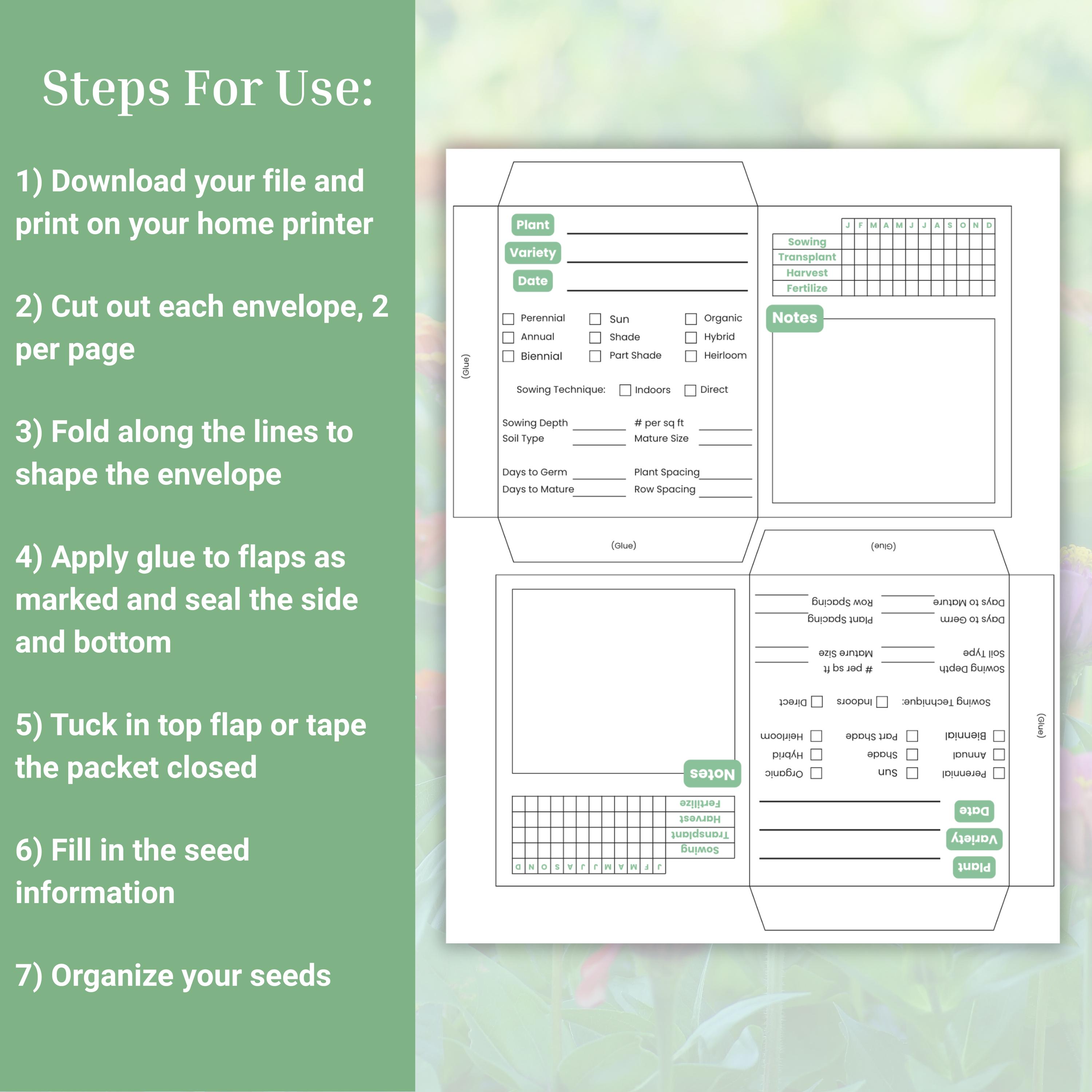 Garden Seed Saver Packet Template, Printable Seed Saver Envelopes ...