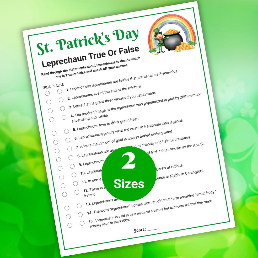 St. Patrick’s Day Trivia Game, True or False Quiz, Printable Games for ...
