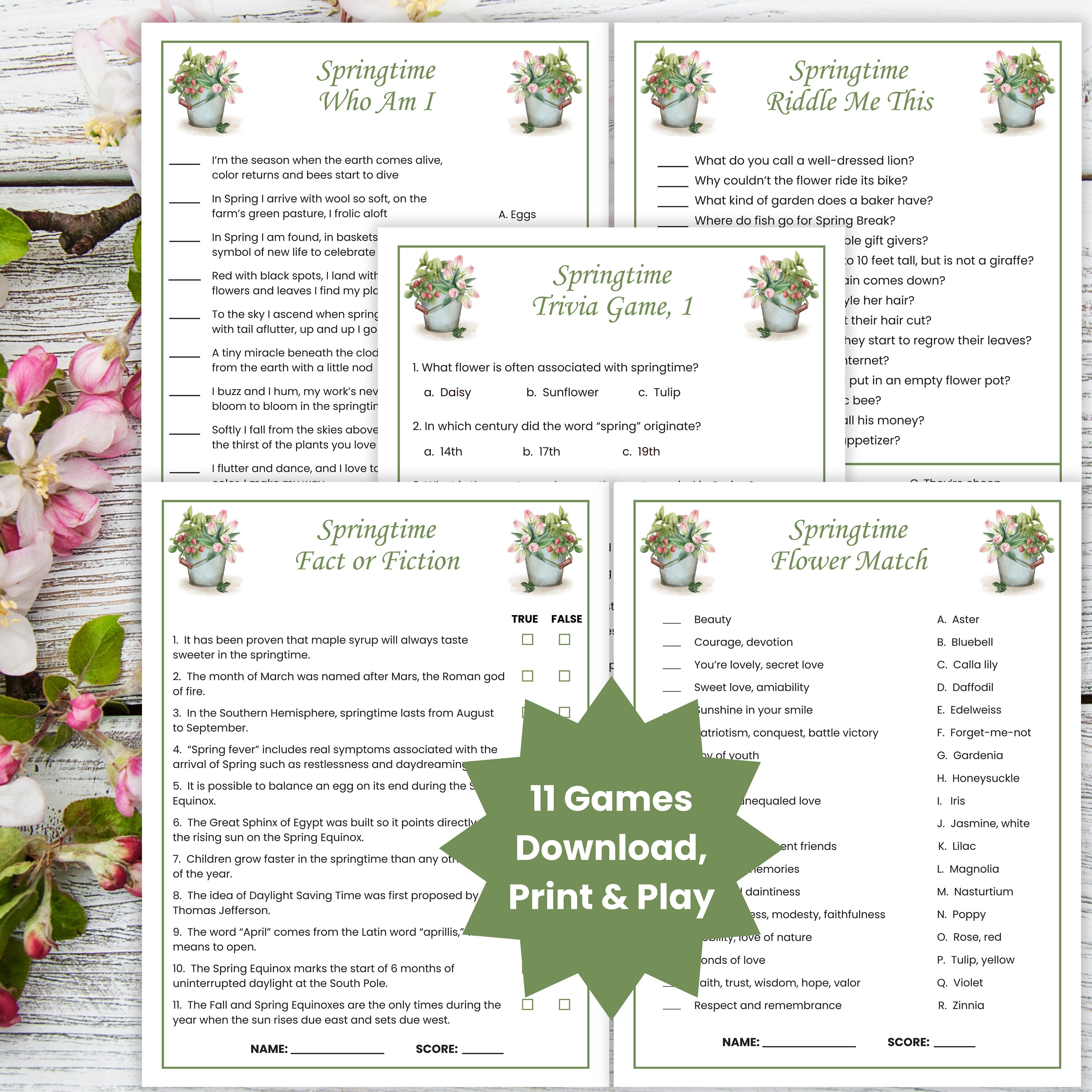 Printable Spring Party Games, Garden Party Games for Adults, Seniors ...