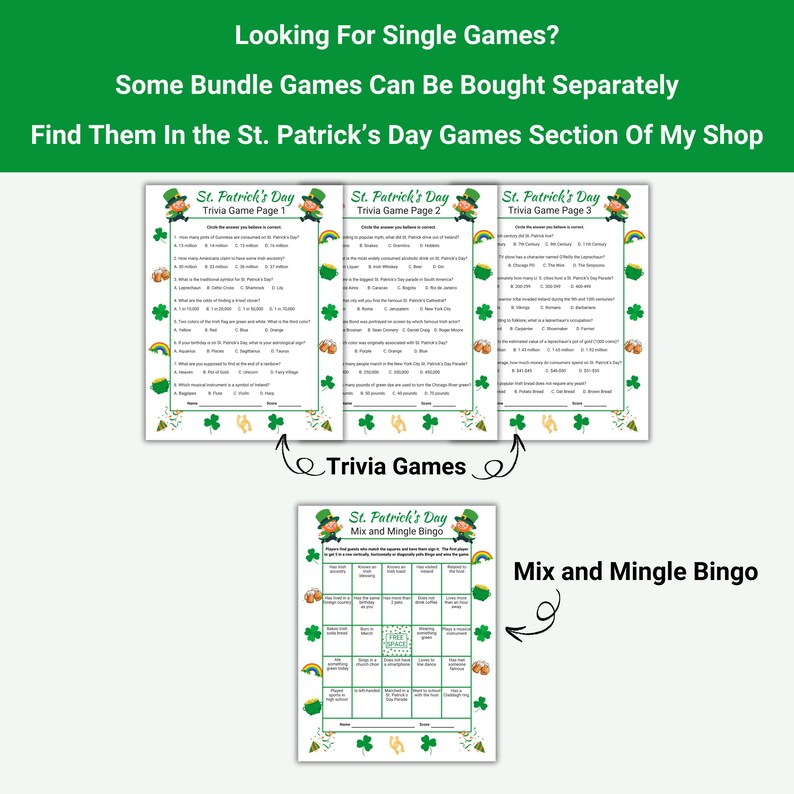 St Patricks Day Printable Party Game Bundle, Irish Party Games for ...