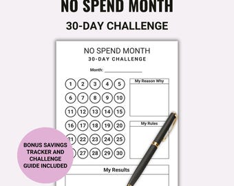 No Spend Month, Printable 30 Day Challenge, No Buy 2026, Savings Tracker, Low Spending Planner