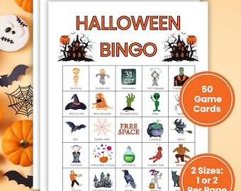 Halloween Bingo Game, 50 Unique Bingo Cards, Printable Halloween Activity For Kids, Teens, Adults, Family Halloween, Office Party Game