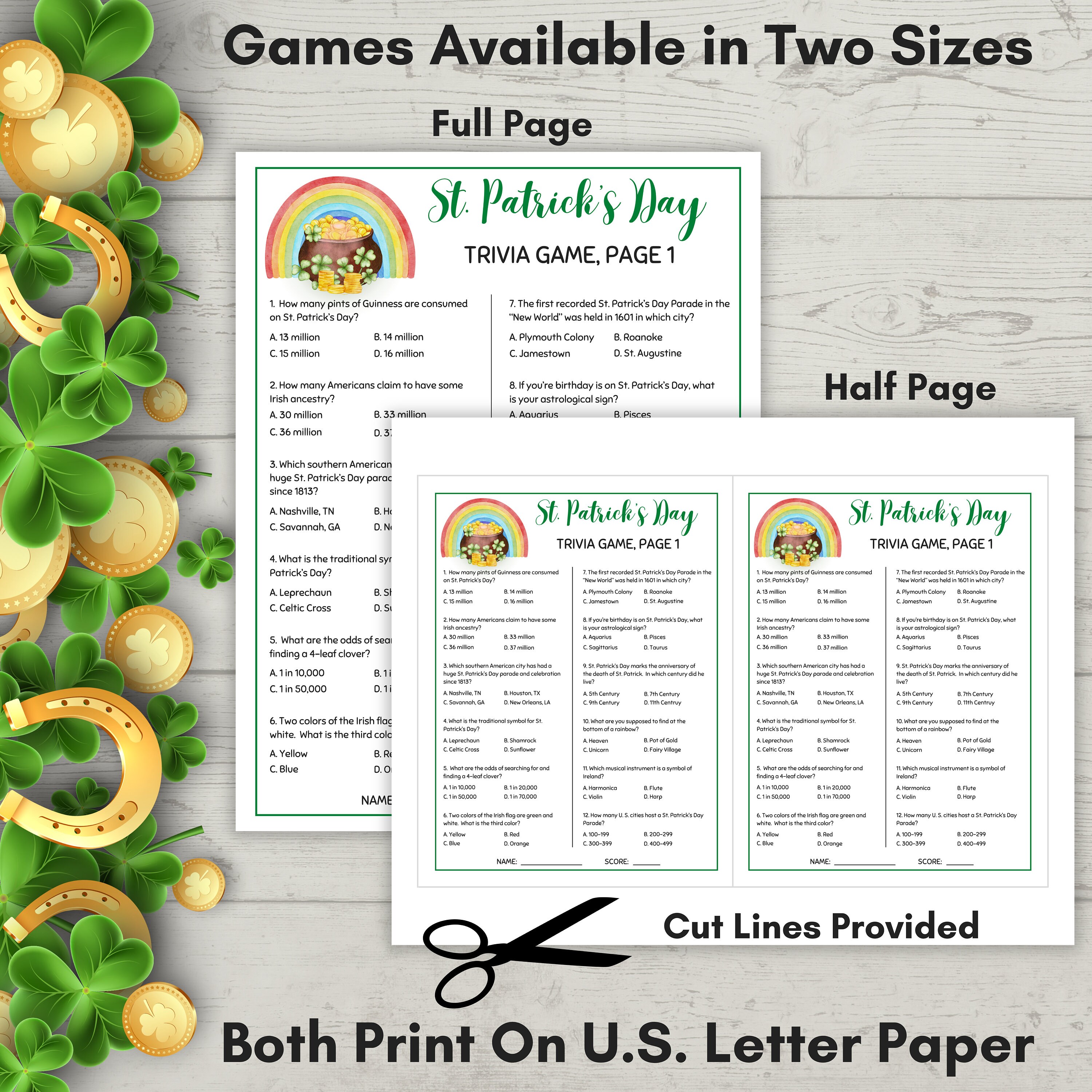 St. Patrick’s Day Printable Trivia Game, Office Party Games, Trivia ...