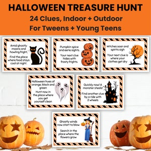 Halloween Treasure Hunt Party Game For Teens And Tweens, Printable Clue Cards, Scavenger Hunt Clues For Kids, Indoor Outdoor Family Game