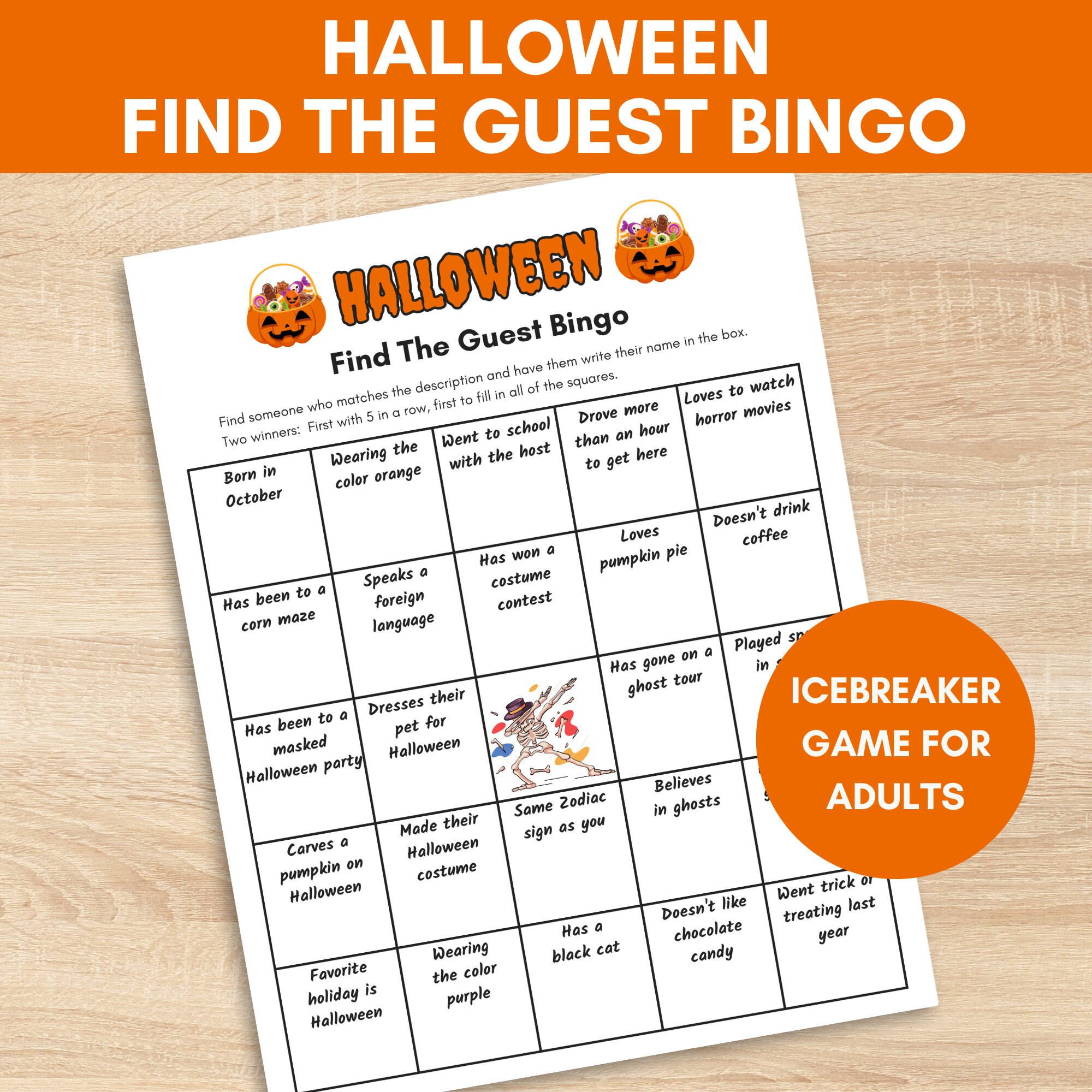 Halloween Find the Guest Bingo Game, Icebreaker Game, Halloween