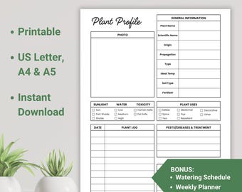 Plant Profile, Watering Schedule, Plant Care Journal, Houseplant Care Instructions Bundle, Gardening Printable, Plant Tracker, Plant Log