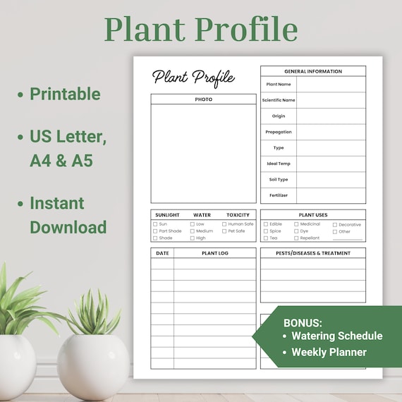 Plant Profile, Watering Schedule, Plant Care Journal, Houseplant Care Instructions Bundle, Gardening Printable, Plant Tracker, Plant Log