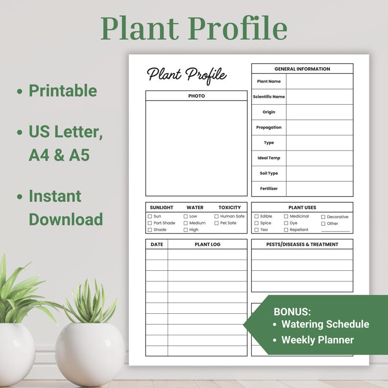 Plant Profile, Watering Schedule, Plant Care Journal, Houseplant Care Instructions Bundle, Gardening Printable, Plant Tracker, Plant Log image 1