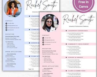 Plantilla de currículum editable para hermandad con marco, cartas de presentación, paquete de plantillas de currículum de Canva Rush, currículum para reclutamiento de hermandades
