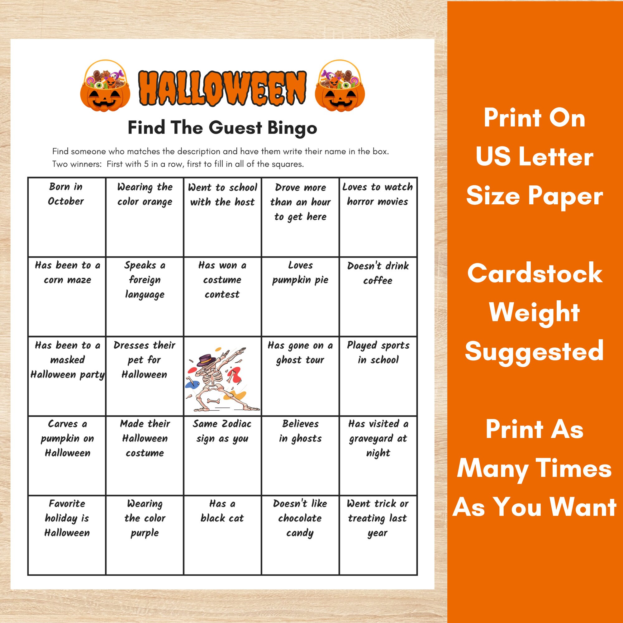 Halloween Find the Guest Bingo Game, Icebreaker Game, Halloween