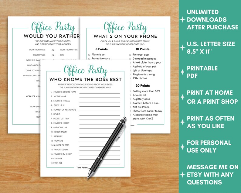 Office Party Games Printable, Ice Breaker Games for Work, Holiday Work ...