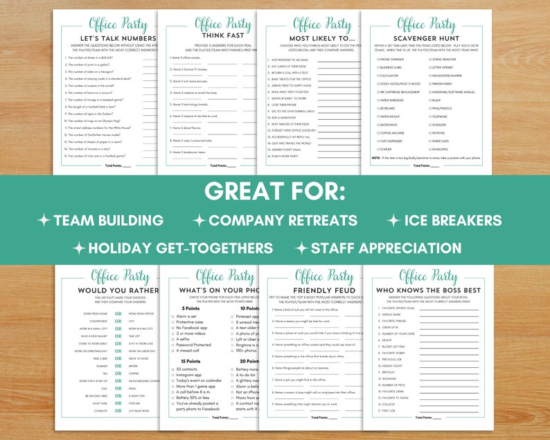 Office Party Games Printable, Ice Breaker Games for Work, Holiday Work ...