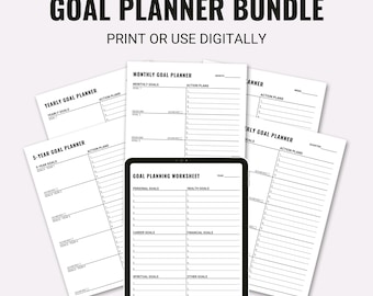 Goal Planner, Printable & Fillable PDF, Productivity Planning Worksheet, Yearly, Quarterly, Monthly, 5-Year Goal Setting, A4, A5, US Letter