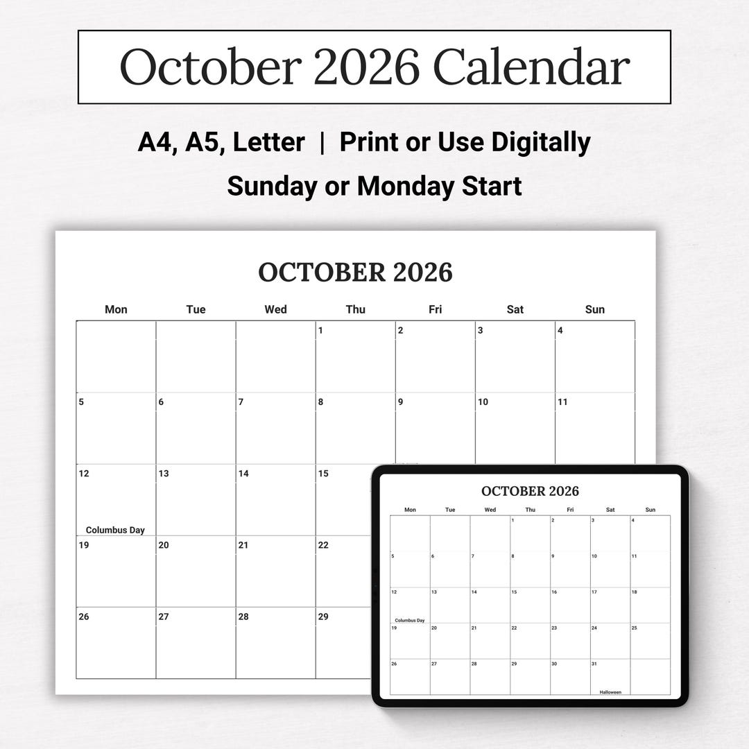 Calendrier D octobre 2026 Mod le PDF Imprimable Calendrier Pour 