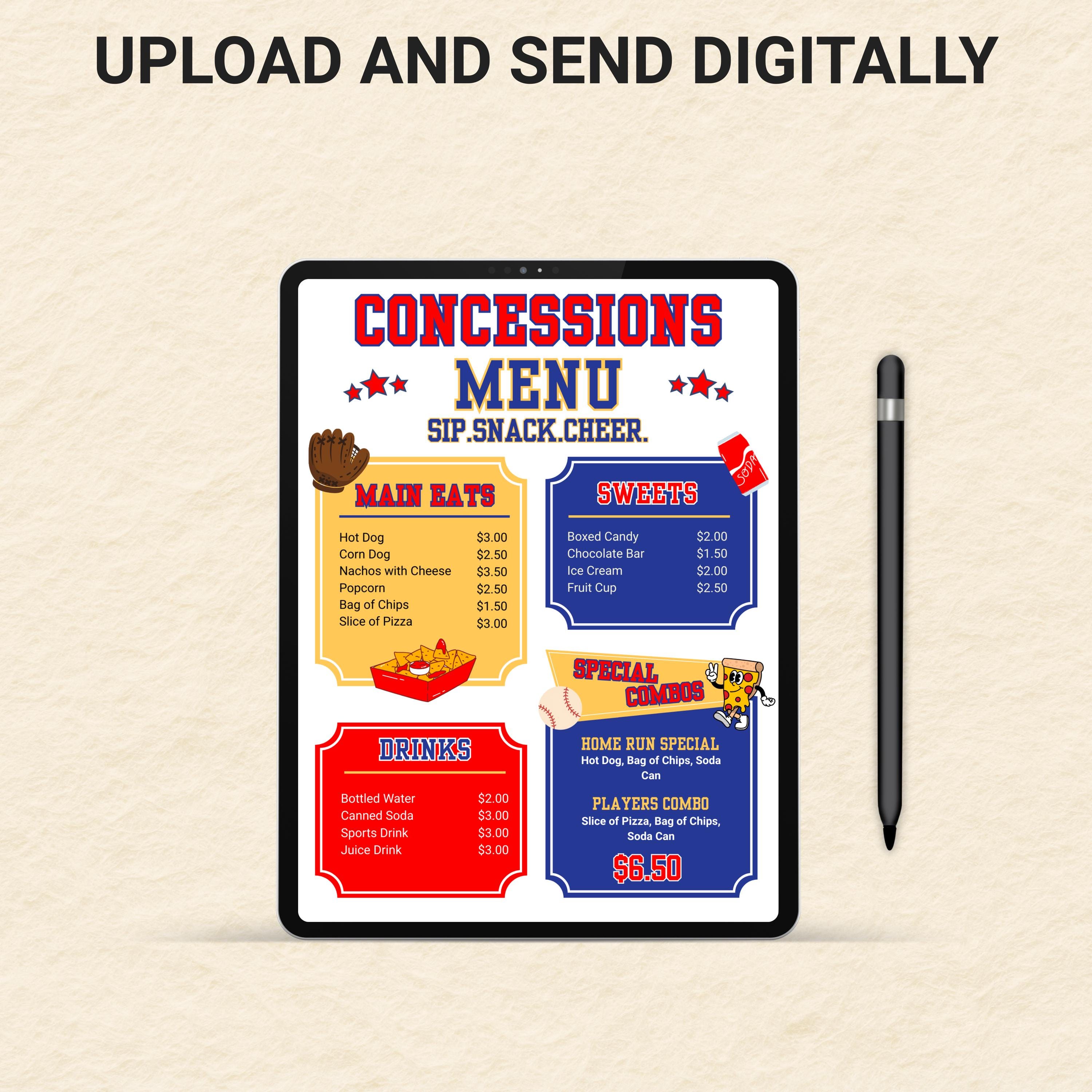 Concession Menu Slide Concession Stand Menu, Editable Canva Template, Customizable Table Sign ...