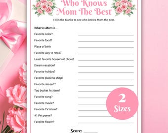 Who Knows Mom Best Game, Mother’s Day Game, Baby Shower Game, Birthday Game, All About Mom Game, Mom Party Games, Mom Quiz Game