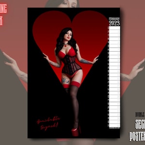 A3 Vamp Heart Valentine [Ex Double-Sided Wall Planner 2023 Calendar Stock] Glamour Adult Topless SG Model Wall Art Mature - Jasmine Loux
