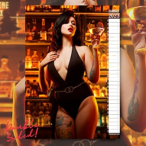 A3 Vamp Vintage Bar Print [Ex Double Sided Wall Planner Calendar Stock] -  Glamour Adult Topless Vamp Model Wall Art Mature - Jasmine Loux