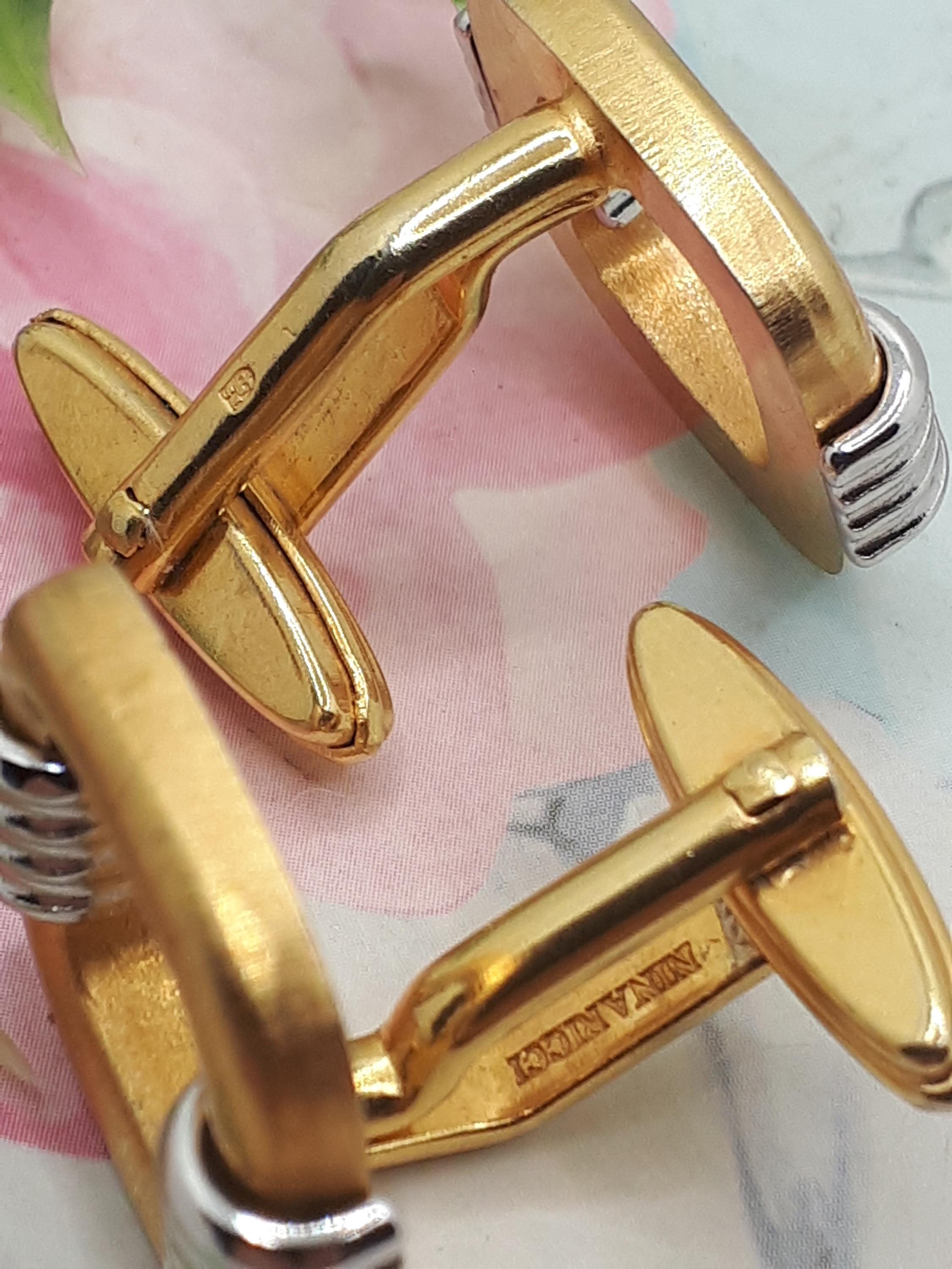 Paire De Boutons De Manchettes Anciens Nina Ricci Plaqué Or - Bijou Vintage Pour Homme, Occasion