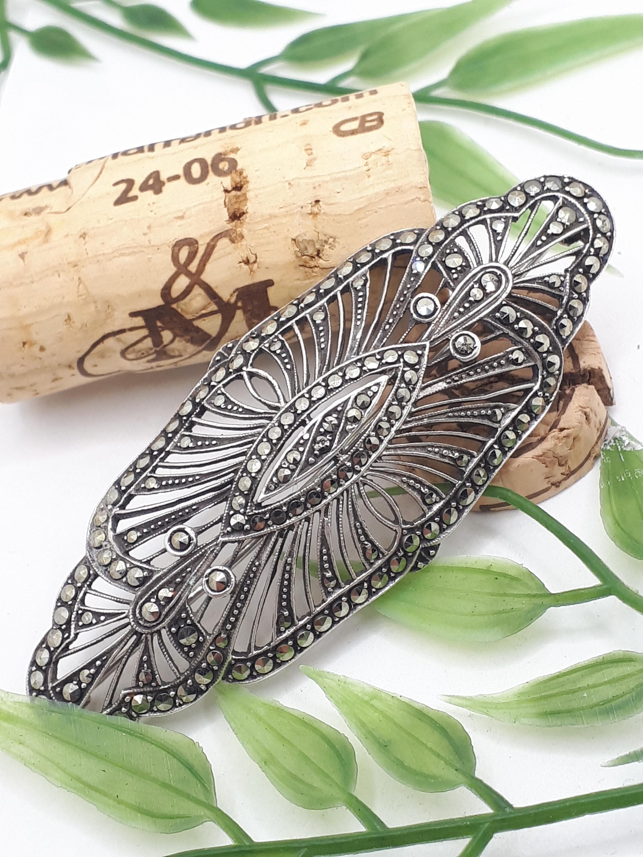 Broche Vintage En Argent émaillé - Style Rétro Ancien - Objet D'occasion De France