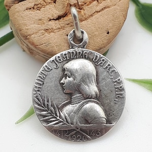 Jeanne d&#39;Arc hervorragende religiöse Medaille aus massivem Silber Angelos / Engel