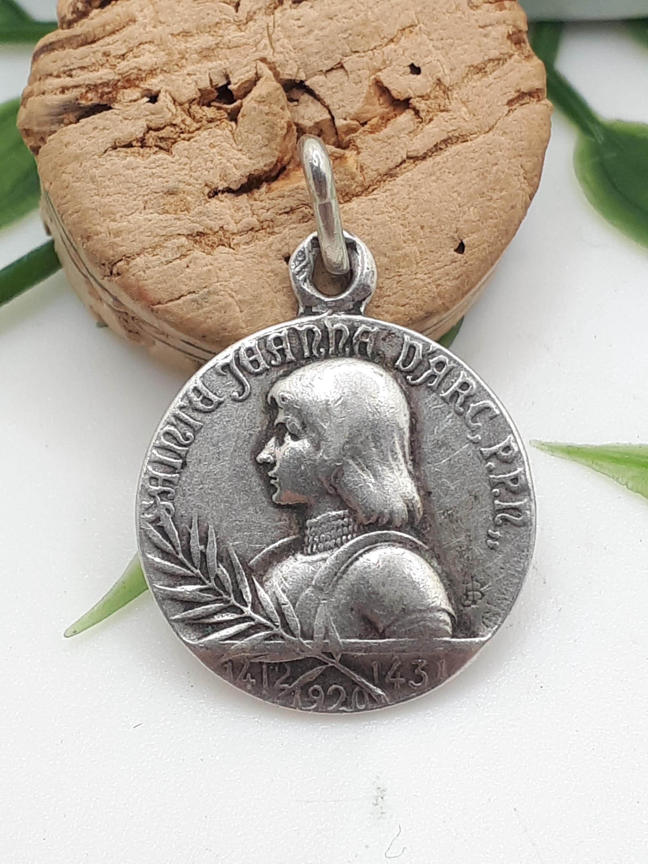 Joan of Arc superb religious medal solid silver angelos / angels