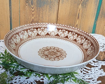 Raro y antiguo plato Onnaing, plato hueco de barro francés muy grande, modelo Coquille