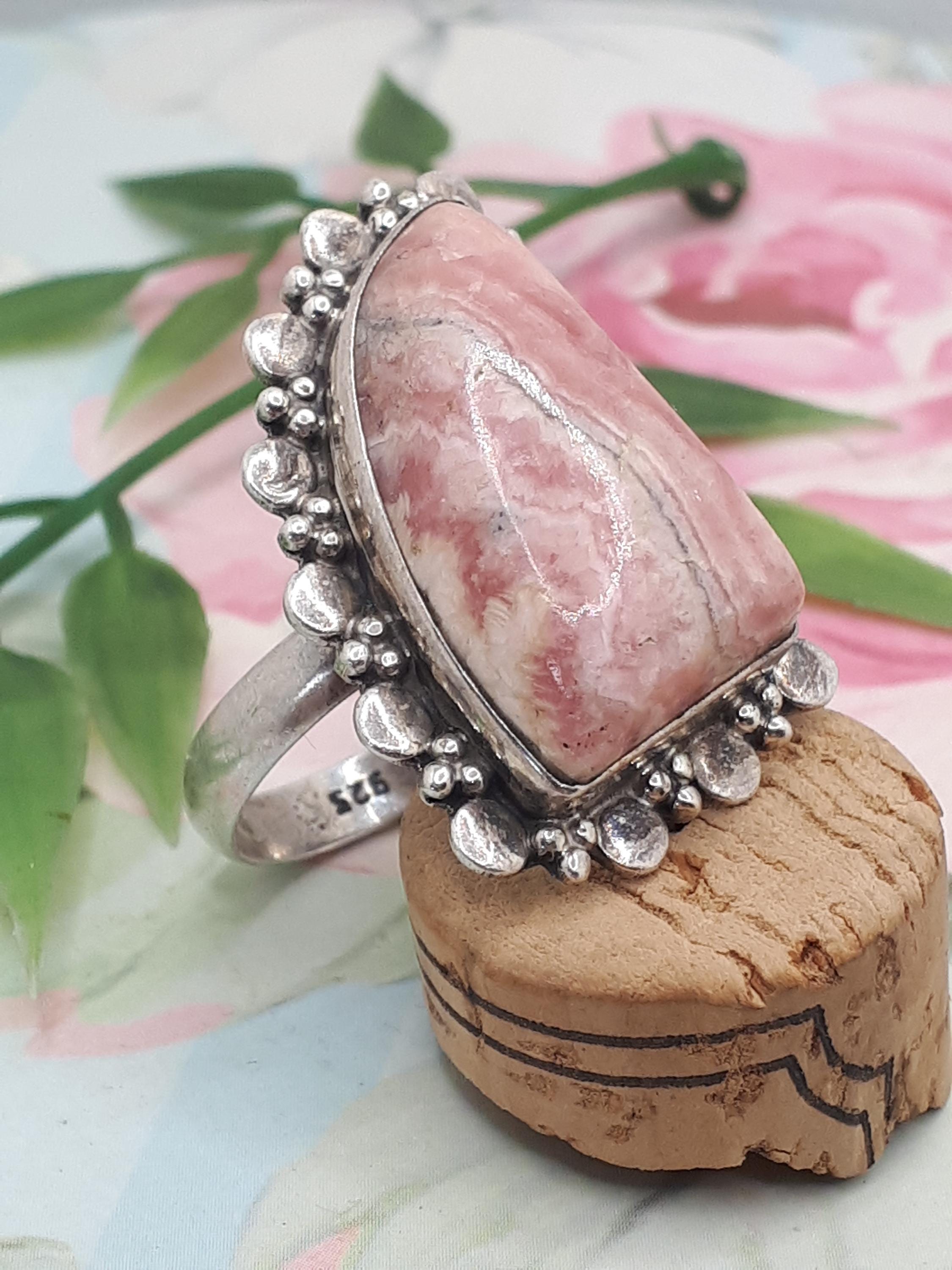 Bague Quartz Rose Argent Massif 925 - Forme Marquise - Taille Ajustable 48 à 64 - Neuf Avec étiquettes