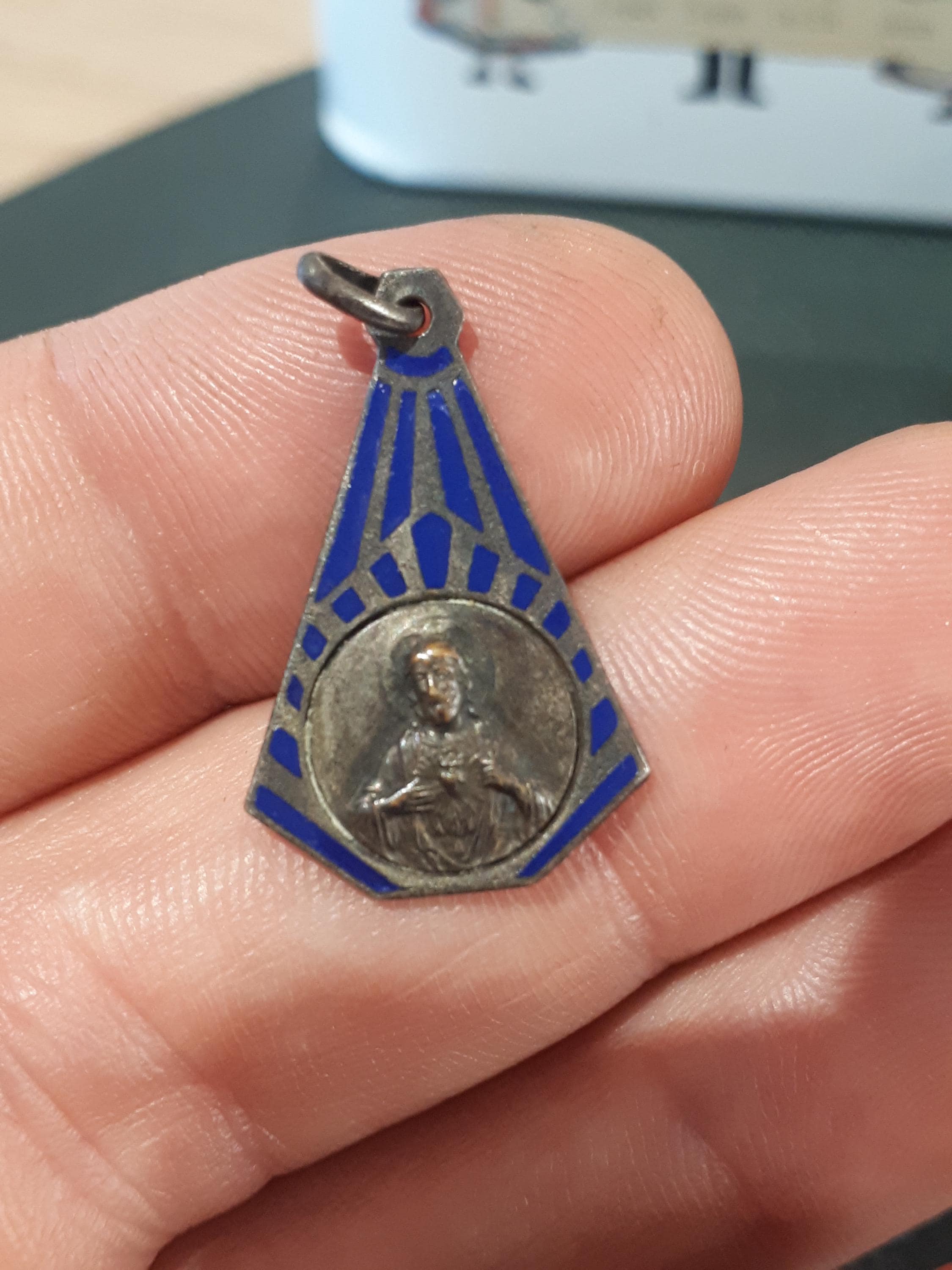 Sacred Heart of Jesus Religious Medal Enameled Art Deco - Etsy