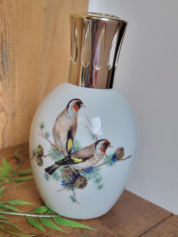 Lampe Berger Paris Limoges France White Earthenware and Goldfinch