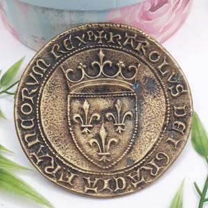 Bronze France Max Le Verrier cup / empty pocket Adriss coat of arms fleur de lys