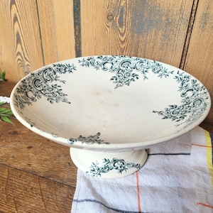 Terre de fer Compotier francês, prato antigo estampado Boulenger Choisy le Roi modelo Louis XV