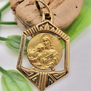 Gold plated religious medal oria Art Deco cross crucifix