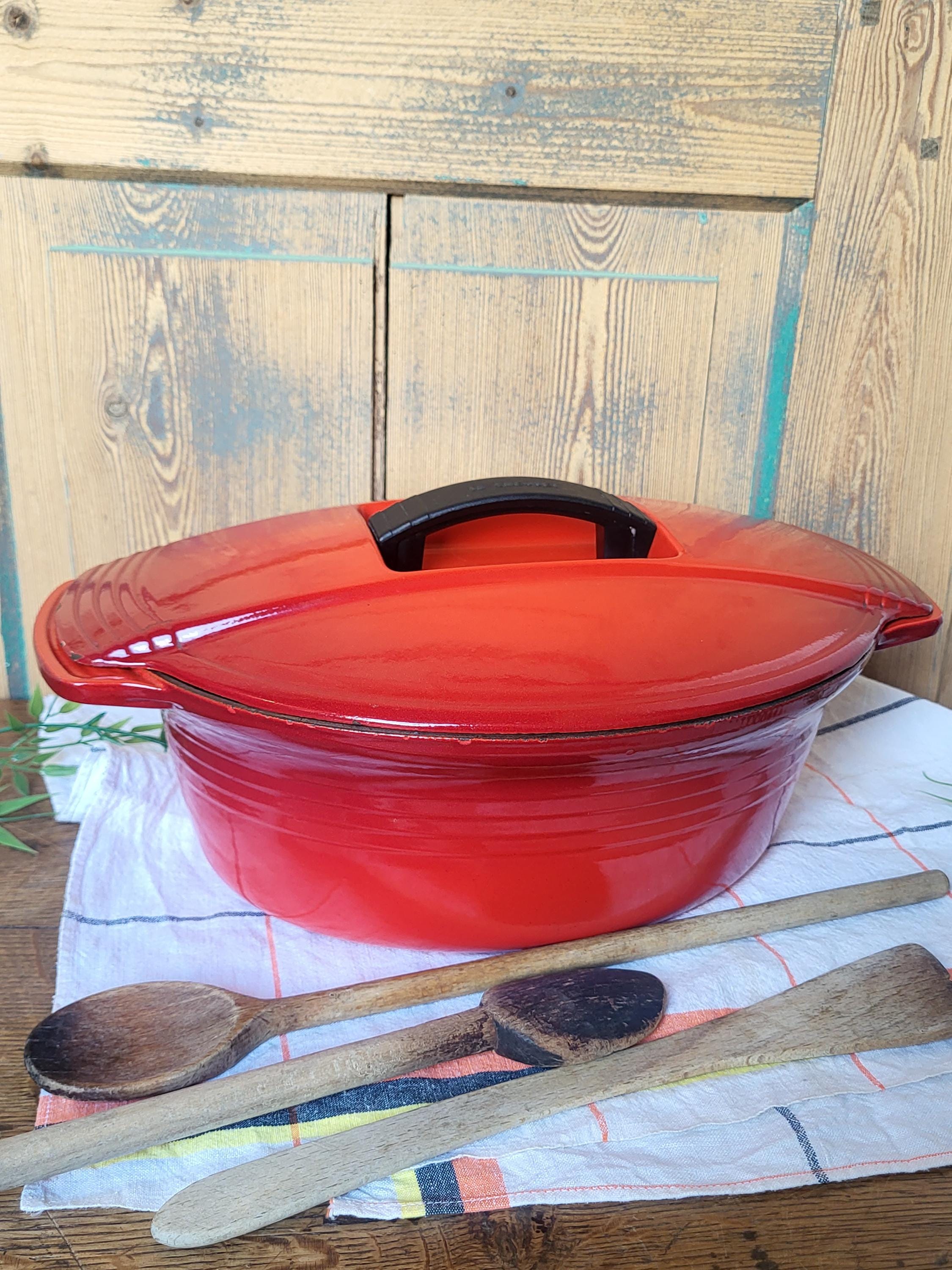 Le Creuset Vintage France | Large red enameled cast iron casserole dish, Le Creuset Made in France