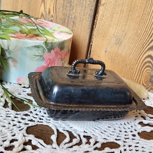 Antique silver metal and glass soap dish