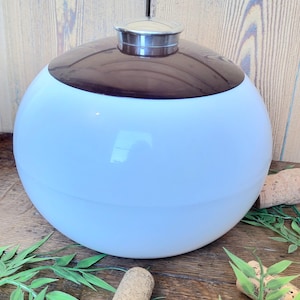 The Ice Cube Ball | Vintage 1970s ice bucket made in France, white and brown