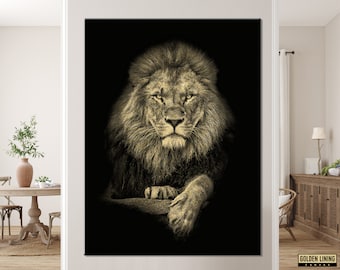 Golden Lion Canvas Print, Real Golden Canvas, Golden Lion on Black Background, Golden Quotes, Golden Canvas Wall Art, Golden Wall Decor