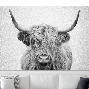 Silver Cow Canvas Print, Real Silver Canvas Print, Highland Cow Portrait Silver, Farmhouse Wall Art, Silver Wall Art, Silver Wall Decor
