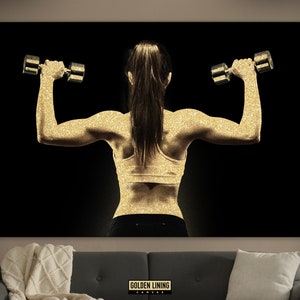 Fitness Girl Golden Canvas Print, Real Golden Canvas Print, Gym Canvas Wall Decor, Fitness Wall Art, Golden Wall Art, Golden Wall Decor