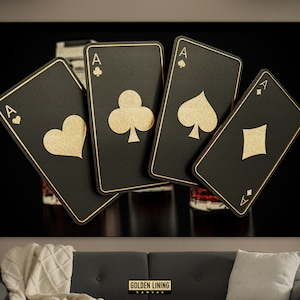 Gouden Azen Kaarten Canvas Print, Gouden Canvas, Speelkaarten Casino Golden Wall Art, Golden Canvas Wall Art, Golden Wall Art, Gouden Wall Decor