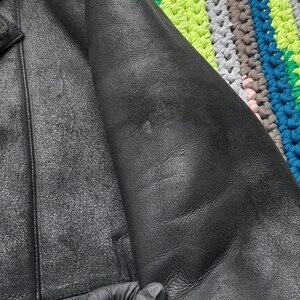 Vintage Men's Real Sheepskin Coat Black Shearling Jacket Sheepskin Winter Coat Leather Shearling Overcoat image 8