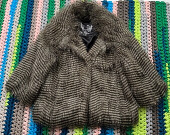 Vintage korte jas van imitatiebont, damesmaat XS